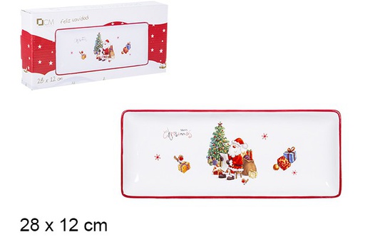 [106442] Plateau de Noël en céramique décoré du Père Noël 28x12 cm