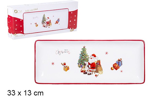 [106444] Bandeja de Natal em cerâmica decorada com Papai Noel 33x13 cm