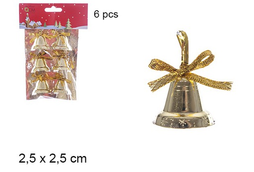 [106944] Pack 6 campanas oro lisa 2,5 cm