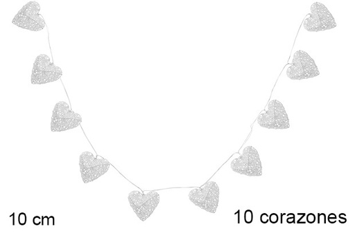 [107076] Tira de luces LED 10 corazones 2 AA 8 cm