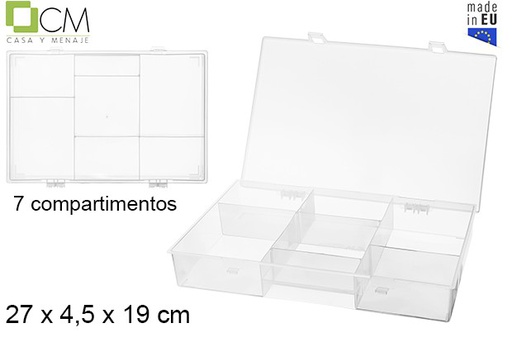 [102912] Boîte à outils en plastique 7 compartiments transparent 27x19 cm