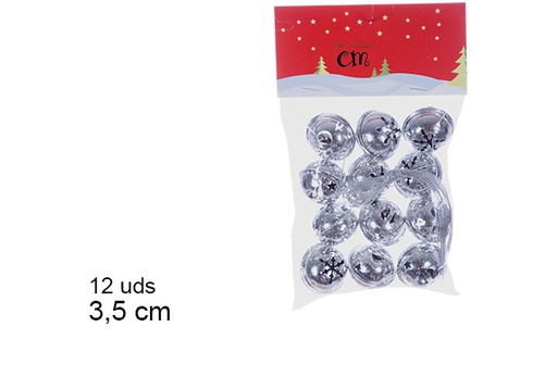 [107362] Pack 12 cascabeles plata metalizados 3,5 cm