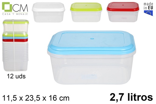 [102816] Rectangular lunch box with assorted colors lid 2,7 l.