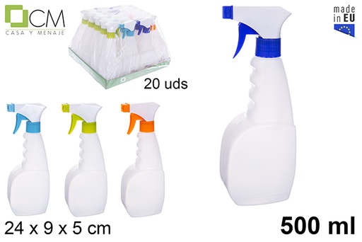 [102802] Flacon carré en plastique blanc avec pulvérisateur 500 ml