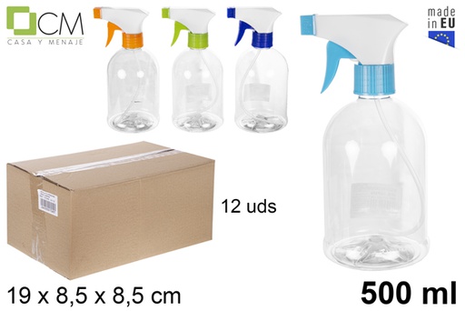 [107245] Flacon rond en plastique avec pulvérisateur 500 ml