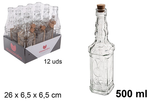 [104481] Botella cristal cuadrada natural tapón corcho 500 ml