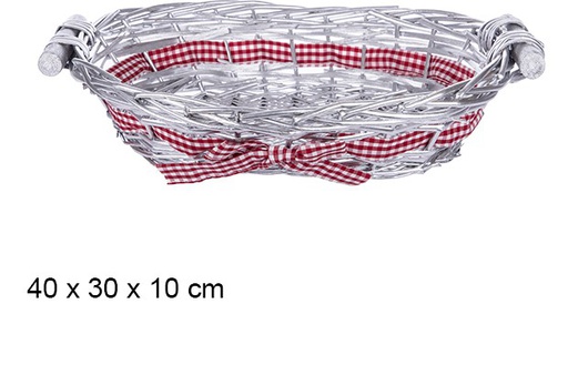 [107487] Cesto ovale argento con fiocco 40x30 cm