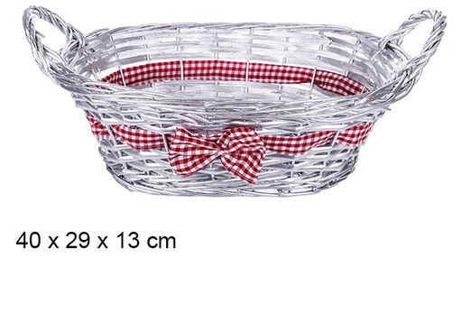 [107503] Cesta de Natal oval prata com laço 40x29 cm  