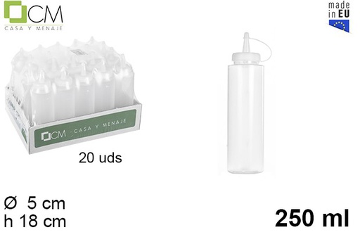 [102771] Bottiglia per salse in plastica trasparente con coperchio 250 ml