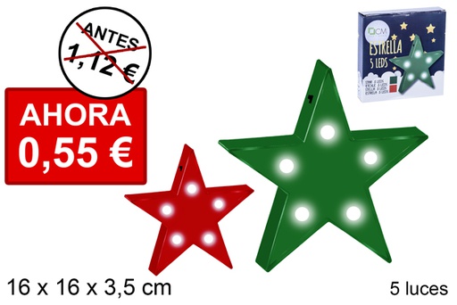 [105624] Estrella con 5 luces led 16x16x3.5cm