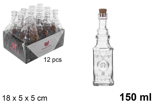 [104497] Botella cristal cuadrada tapón corcho 150 ml