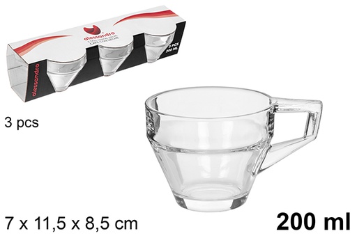 [106185] Pack of 3 glass coffee cups with handle 200 ml