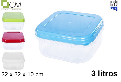 [107246] Boîte à lunch carrée avec couvercle couleurs assorties 3 l.