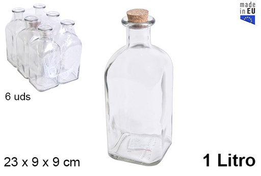 [107790] Natural glass bottle with cork stopper 1 l.