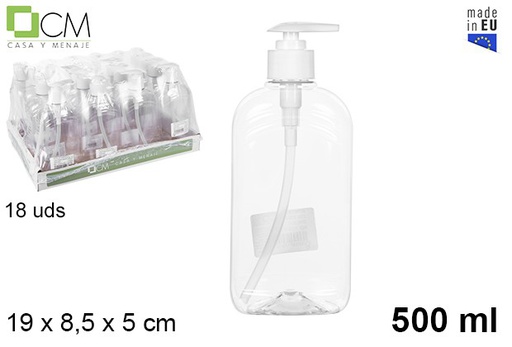 [107910] Botella plástico oval con dosificador transparente 500 ml