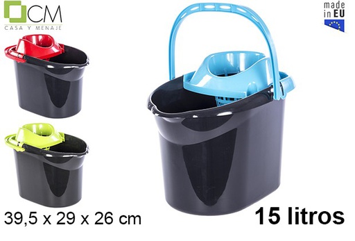 [107888] Secchio rettangolare in plastica nera con strizzatore colorato 15 l.