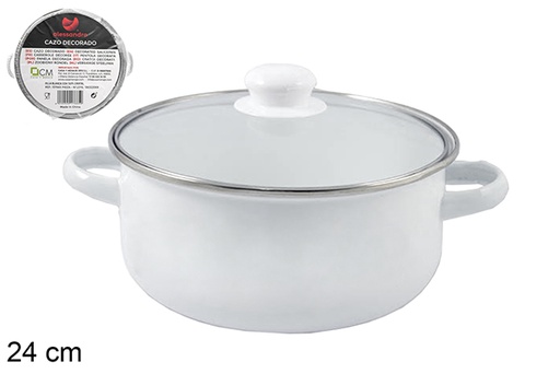 [107667] Pot blanc avec couvercle en verre 24 cm