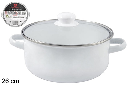 [107669] Pot blanc avec couvercle en verre 26 cm