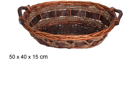 [107521] Green interior mahogany oval basket 50x40 cm