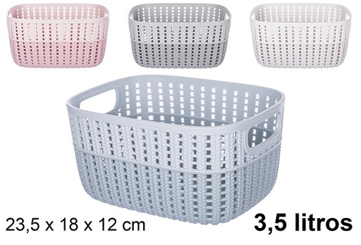 [203714] Small two-tone plastic woven basket 3.5 l.