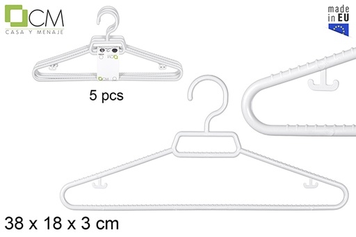 [102922] Pack 5 cabides de plástico branco 38x18 cm