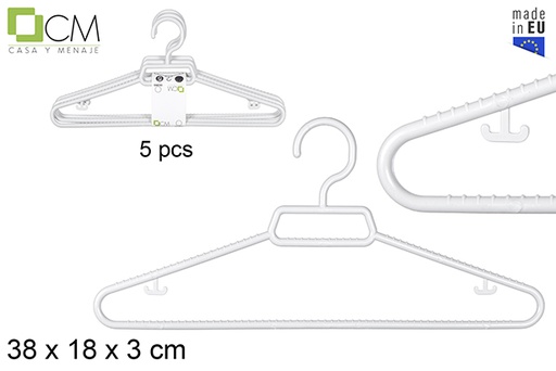 [102922] Pack of 5 plastic white hangers 38x18 cm