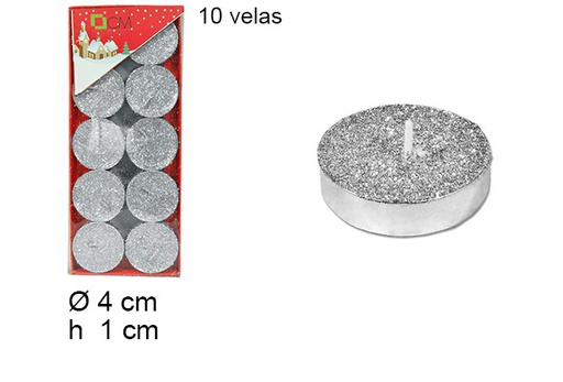 [107528] Pack 10 velas purpurina plata 4 cm