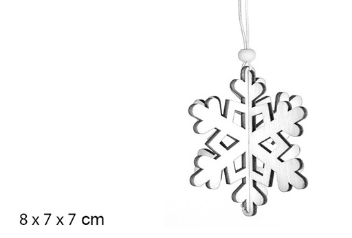 [107539] Pendentif en bois flocon de neige blanc