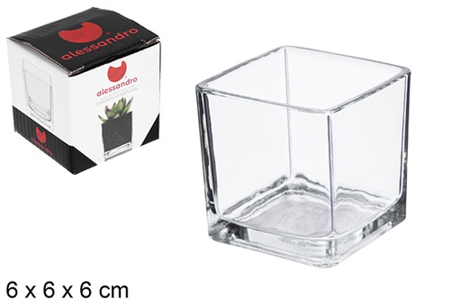[107682] Vase carré en verre natural 6 cm