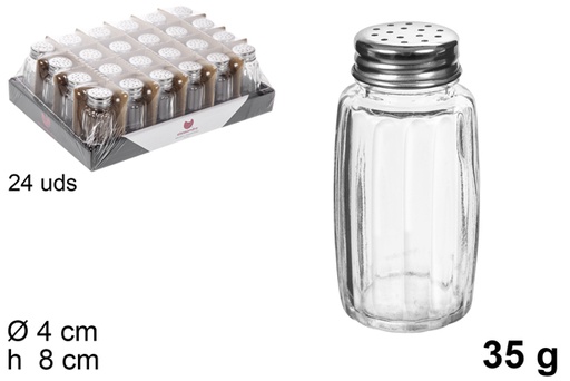 [106214] Salière et poivrière en verre avec couvercle en acier, 35 grammes