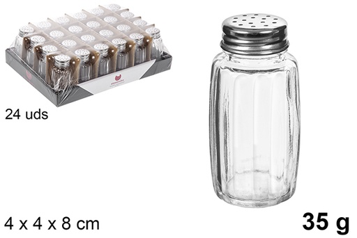 [106214] Salière et poivrière en verre avec couvercle en acier, 35 grammes