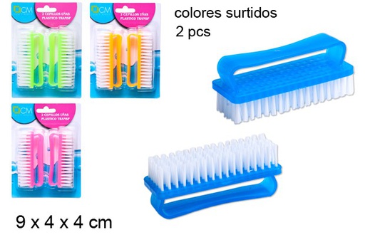 [102361] Pack 2 pinceaux à ongles en plastique couleurs assorties 9 cm