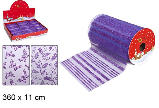 [107626] Nastro natalizio viola decorato 360x11 cm