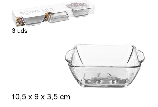 [107825] Pack 3 bowl cristal cuadrado Lily