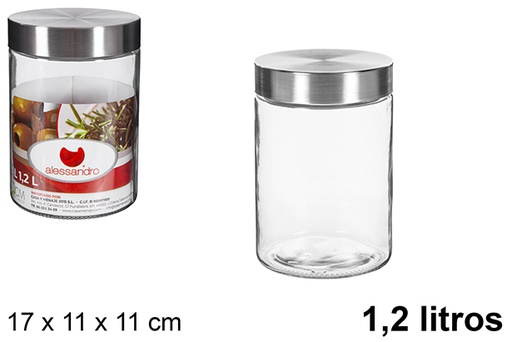 [107973] Pot en verre avec couvercle en métal 1,2 l.