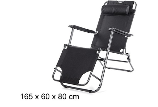[108637] Black Oxford folding beach chair 165x60 cm