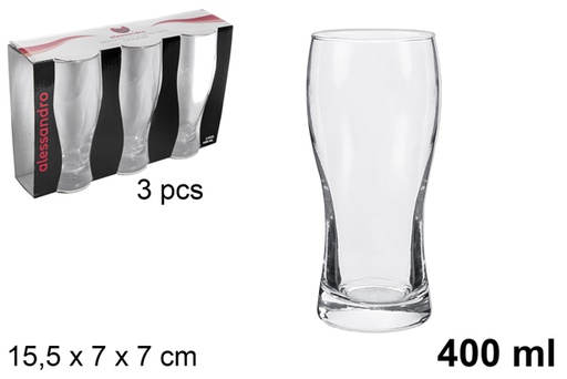 [106184] Pack de 3 copos de cerveja de vidro 400 ml