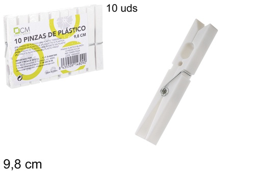 [104809] Pinça plástica branca 10 peças 9,8cm