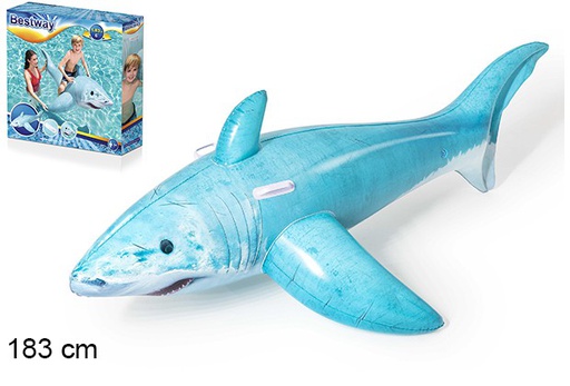 [204249] Colchoneta hinchable tiburón realista con asas 183 cm