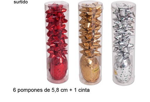 [107552] Pack 6 lazos y bobina brillo colores surtidos 5,8 cm