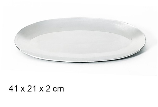 [107579] Bandeja oval prateada brilhante 41x21 cm