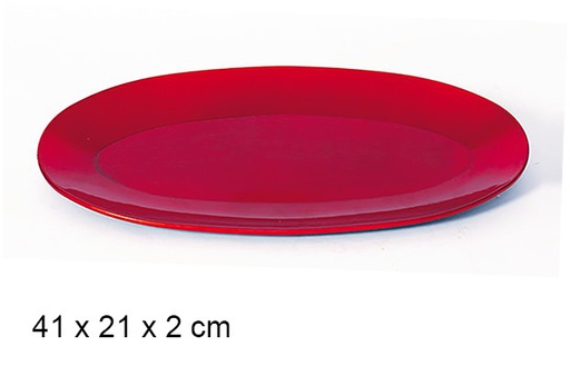 [107580] Plateau de service ovale rouge 41x21 cm