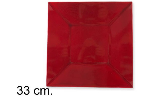 [107593] Under glossy red square plate 33 cm