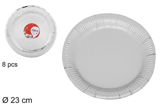 [107556] Pack 8 platos papel Navidad plata 23 cm 
