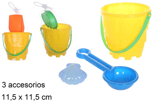 [108567] Cubo playa colores con 3 accesorios