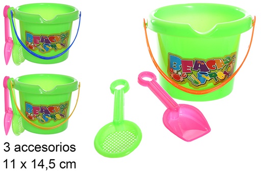 [108570] Cubo playa colores con 3 accesorios