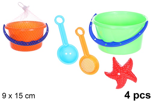 [108573] Cubo playa colores con 4 accesorios