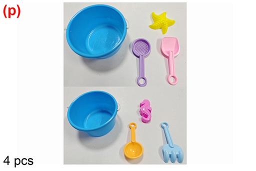 [108573] Seau de plage coloré avec 4 accessoires