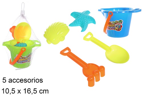 [108574] Cubo playa colores con 5 accesorios