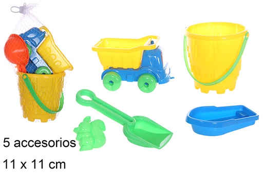 [108577] Colorful beach bucket with 5 accessories